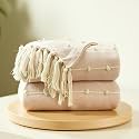 SAJAVAT HOME Hand-Knitted Pure Cotton Sofa Throw Blanket Pack of 2 | Pink Tassel Design for 3 &amp; 5 Seater Sofa, Couch &amp; Bed | Lightweight All-Season Decorative Throw | 82×52 Inches (208×132 cm)