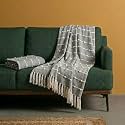 SAJAVAT HOME Hand Knitted Cotton Sofa Throw Blanket Pack of 2 | Black & Beige with Tassels for 3 & 5 Seater Couch, Bed & Living Room | Soft All-Season Lightweight with Tassels | 82x52 Inches