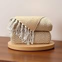 SAJAVAT HOME Hand-Knitted Pure Cotton Sofa Throw | Decorative Throw for Living Room, Bedroom, Sofa &amp; Chair | Yellow Zig-Zag with Tassels | 80x52 Inches / 204x132 Cm | Pack of 2