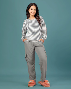 SAKARMAA Women Striped Solid Grey Top