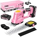 Saker Cordless Hedge Trimmer-20V Electric Shrub Trimmer Grass Shears Handheld Grass Cutter, Hedge Shear with 1 PCS Rechargeable Battery and Charger for Garden, Lawn(Pink)