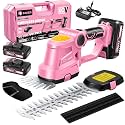 Saker Cordless Hedge Trimmer-20V Electric Shrub Trimmer Grass Shears Handheld Grass Cutter, Hedge Shear with 2 PCS Rechargeable Battery and Charger for Garden, Lawn(Pink)
