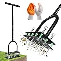 Saker Manual Lawn Aerator Tool with 15 Iron Spikes Black