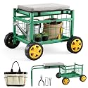 Saker Rolling Garden Cart with Seat &amp; Wheels 15.7" EVA Padded Stool 500lb