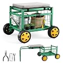 Saker Rolling Garden Cart with Seat & Wheels 15.7" EVA Padded Stool 500lb