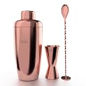 SAKI | 3 Pcs Cocktail Shaker Set (Copper Plated) | Premium Cocktail Shaker Set with Bar Spoon and Jigger30/60 ml, Stainless Steel | Perfect for Home Parties &Gifting