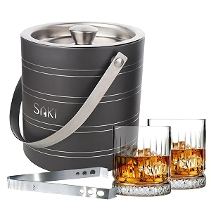saki gunmetal stainless steel ice bucket with trendy whiskey glass  perfect for home parties gifting and modern home bars