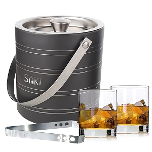 saki gunmetal stainless steel ice bucket with old fashioned whiskey glass  perfect for home parties gifting and modern home bars
