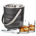 SAKI Gunmetal Stainless Steel Ice Bucket with Trendy Whiskey Glass | Perfect for Home Parties, Gifting and Modern Home Bars