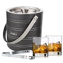 SAKI Gunmetal Stainless Steel Ice Bucket with Old Fashioned Whiskey Glass | Perfect for Home Parties, Gifting and Modern Home Bars