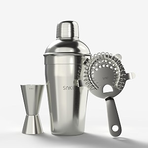 saki stainless steel cocktail shaker set 3 pcs  premium cocktail shaker set with strainer and jigger  perfect for home parties  gifting