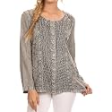 Sakkas Fedella Deep Scoop Neck Long Sleeve Blouse Top with Adjustable Back Straps