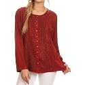 Sakkas Fedella Deep Scoop Neck Long Sleeve Blouse Top with Adjustable Back Straps