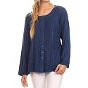 Sakkas Fedella Deep Scoop Neck Long Sleeve Blouse Top with Adjustable Back Straps