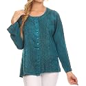 Sakkas Fedella Deep Scoop Neck Long Sleeve Blouse Top with Adjustable Back Straps