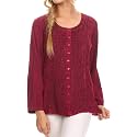 Sakkas Fedella Deep Scoop Neck Long Sleeve Blouse Top with Adjustable Back Straps