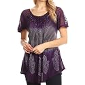 Sakkas Lily Casual Everyday Summer Short Sleeve Top Blouse with Block Print &amp; Lace