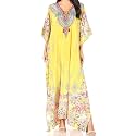 Sakkas Yeni Women's Short Sleeve V-Neck Summer Floral Long Caftan Dress Cover-up