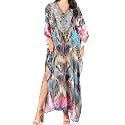 Sakkas Yeni Women's Short Sleeve V-Neck Summer Floral Long Caftan Dress Cover-up