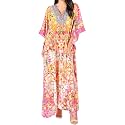 Sakkas Yeni Women's Short Sleeve V-Neck Summer Floral Long Caftan Dress Cover-up