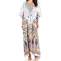 Sakkas Yeni Women's Short Sleeve V-Neck Summer Floral Long Caftan Dress Cover-up