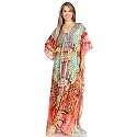 Sakkas Yeni Women's Short Sleeve V-Neck Summer Floral Long Caftan Dress Cover-up