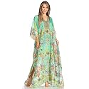 Sakkas Yeni Women's Short Sleeve V-Neck Summer Floral Long Caftan Dress Cover-up