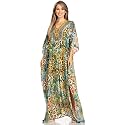 Sakkas Yeni Women's Short Sleeve V-Neck Summer Floral Long Caftan Dress Cover-up