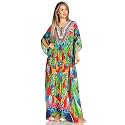 Sakkas Yeni Women's Short Sleeve V-Neck Summer Floral Long Caftan Dress Cover-up