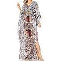 Sakkas Yeni Women's Short Sleeve V-Neck Summer Floral Long Caftan Dress Cover-up