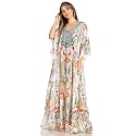 Sakkas Yeni Women's Short Sleeve V-Neck Summer Floral Long Caftan Dress Cover-up
