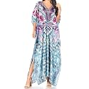 Sakkas Yeni Women's Short Sleeve V-Neck Summer Floral Long Caftan Dress Cover-up