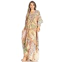 Sakkas Yeni Women's Short Sleeve V-Neck Summer Floral Long Caftan Dress Cover-up