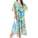 Sakkas Yeni Women's Short Sleeve V-Neck Summer Floral Long Caftan Dress Cover-up