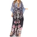 Sakkas Yeni Women's Short Sleeve V-Neck Summer Floral Long Caftan Dress Cover-up