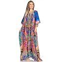 Sakkas Yeni Women's Short Sleeve V-Neck Summer Floral Long Caftan Dress Cover-up