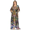 Sakkas Yeni Women's Short Sleeve V-Neck Summer Floral Long Caftan Dress Cover-up