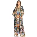 Sakkas Yeni Women's Short Sleeve V-Neck Summer Floral Long Caftan Dress Cover-up