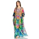 Sakkas Yeni Women's Short Sleeve V-Neck Summer Floral Long Caftan Dress Cover-up