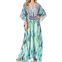 Sakkas Yeni Women's Short Sleeve V-Neck Summer Floral Long Caftan Dress Cover-up