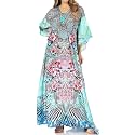 Sakkas Yeni Women's Short Sleeve V-Neck Summer Floral Long Caftan Dress Cover-up