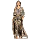 Sakkas Yeni Women's Short Sleeve V-Neck Summer Floral Long Caftan Dress Cover-up