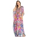 Sakkas Yeni Women's Short Sleeve V-Neck Summer Floral Long Caftan Dress Cover-up