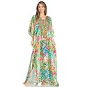 Sakkas Yeni Women's Short Sleeve V-Neck Summer Floral Long Caftan Dress Cover-up