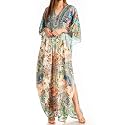 Sakkas Yeni Women's Short Sleeve V-Neck Summer Floral Long Caftan Dress Cover-up