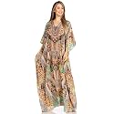 Sakkas Yeni Women's Short Sleeve V-Neck Summer Floral Long Caftan Dress Cover-up