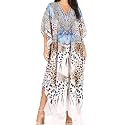 Sakkas Yeni Women's Short Sleeve V-Neck Summer Floral Long Caftan Dress Cover-up
