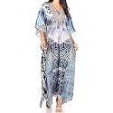 Sakkas Yeni Women's Short Sleeve V-Neck Summer Floral Long Caftan Dress Cover-up