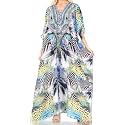 Sakkas Yeni Women's Short Sleeve V-Neck Summer Floral Long Caftan Dress Cover-up