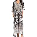 Sakkas Yeni Women's Short Sleeve V-Neck Summer Floral Long Caftan Dress Cover-up